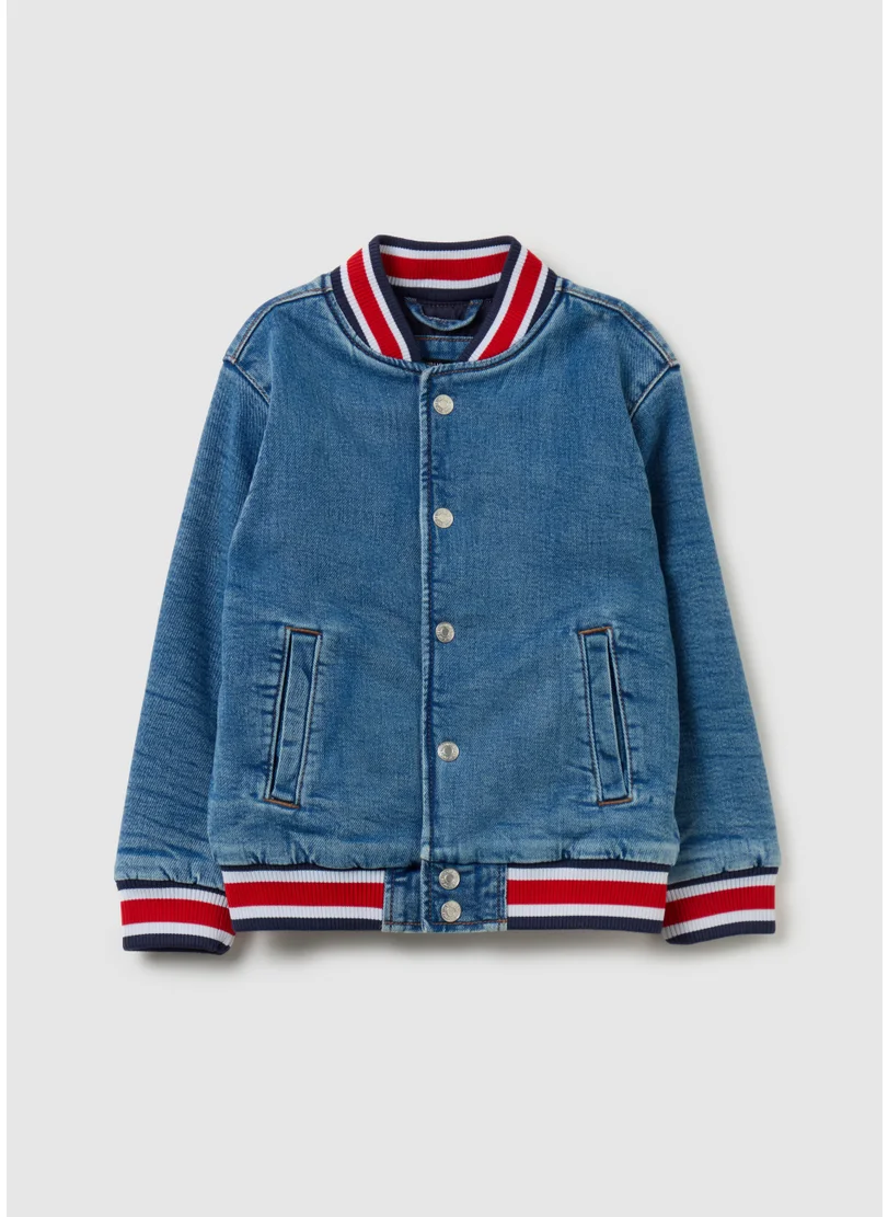 او في اس Denim jacket with striped trims