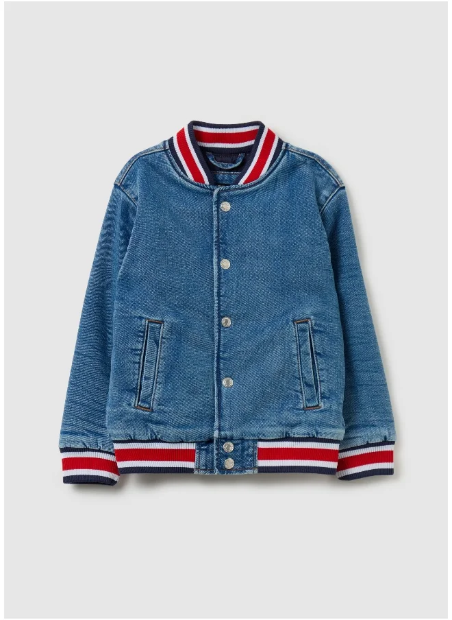 او في اس Denim jacket with striped trims