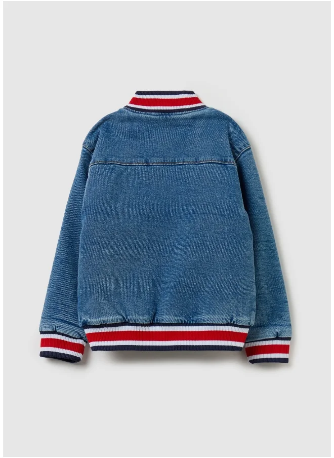 او في اس Denim jacket with striped trims