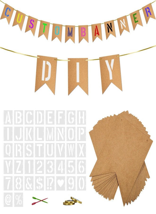 TMTECHJS 40 PCS DIY Custom Banner Set with Letter Stencils Ribbon, Customizable Party Sign Kit Blank Banner for Events Decoration Brown - Image 2