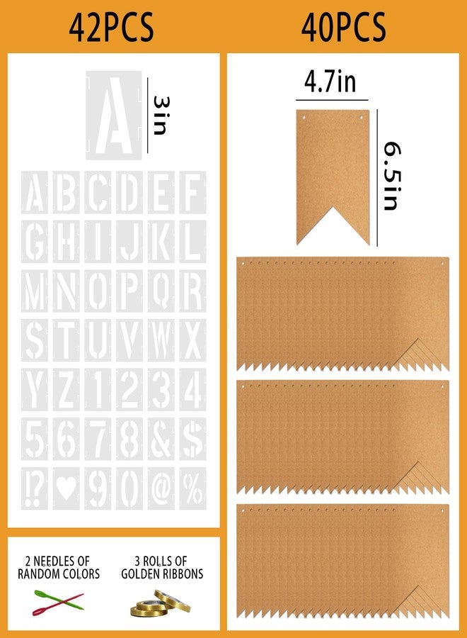 TMTECHJS 40 PCS DIY Custom Banner Set with Letter Stencils Ribbon, Customizable Party Sign Kit Blank Banner for Events Decoration Brown - Image 4
