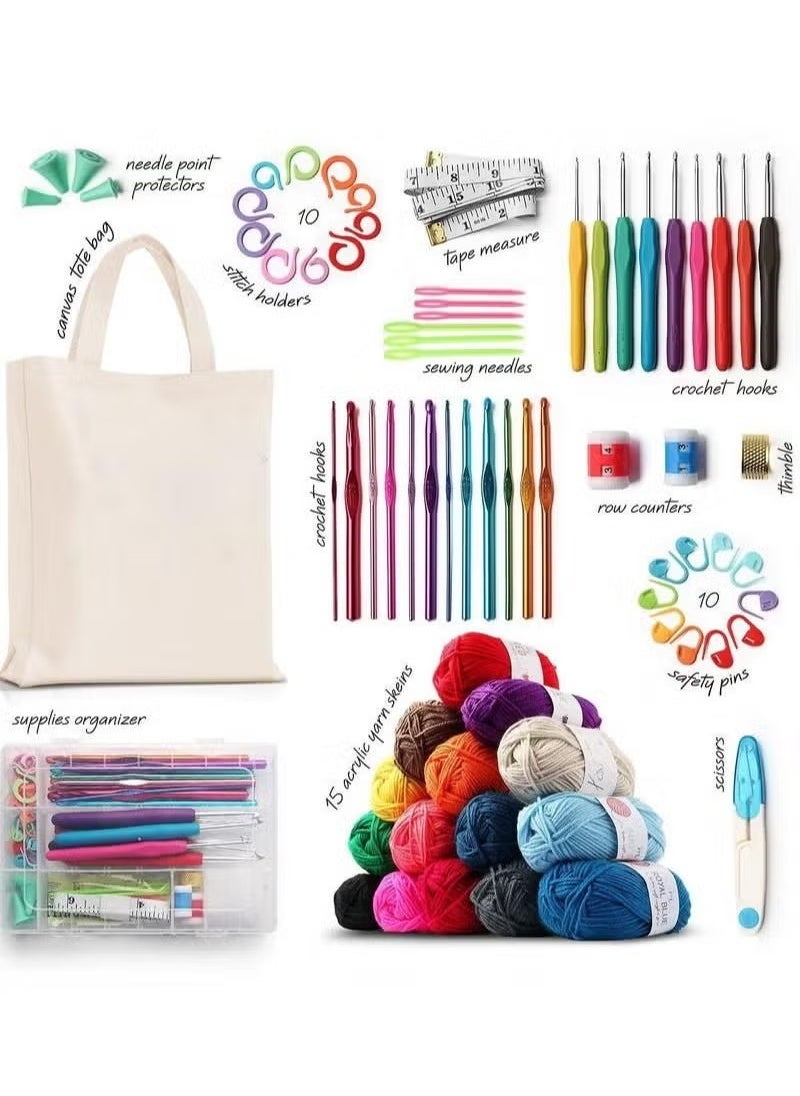 ULHYC 73 Piece Crochet Kit with Crochet Hooks Yarn Set Premium Bundle Includes Yarn Balls Needles Accessories Kit Canvas Tote Bag and Lot More Starter Pack for Kids Adults Beginner Professionals  - Image 5