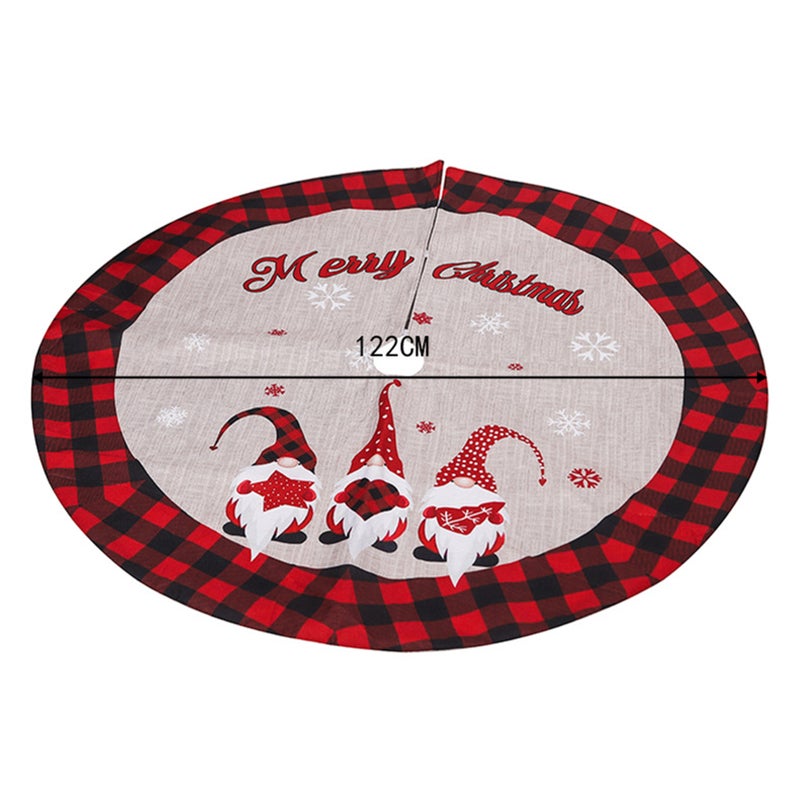 Christmas Tree Skirt Linen Burlap Red Black Grid 122CM Foresters Tree Skirt for Christmas Party Christmas Tree Bottom Apron Dress Up - Image 2