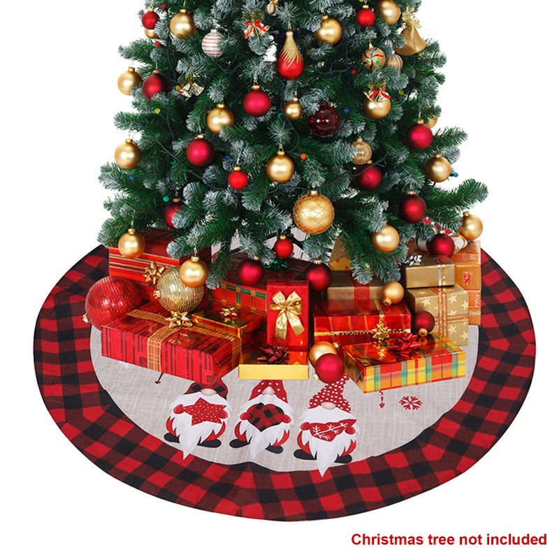 Christmas Tree Skirt Linen Burlap Red Black Grid 122CM Foresters Tree Skirt for Christmas Party Christmas Tree Bottom Apron Dress Up - Image 4