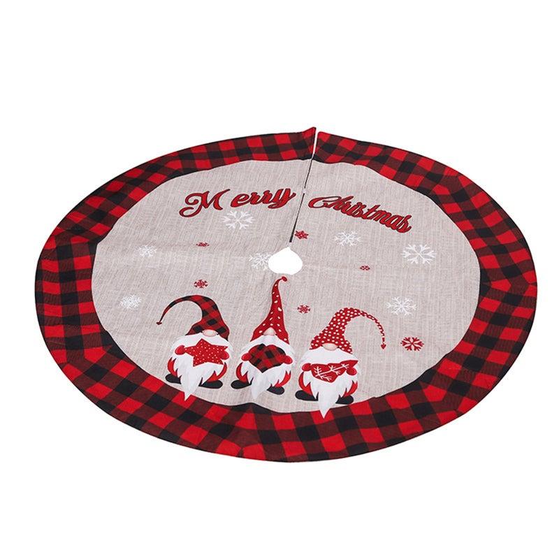 Christmas Tree Skirt Linen Burlap Red Black Grid 122CM Foresters Tree Skirt for Christmas Party Christmas Tree Bottom Apron Dress Up - Image 1