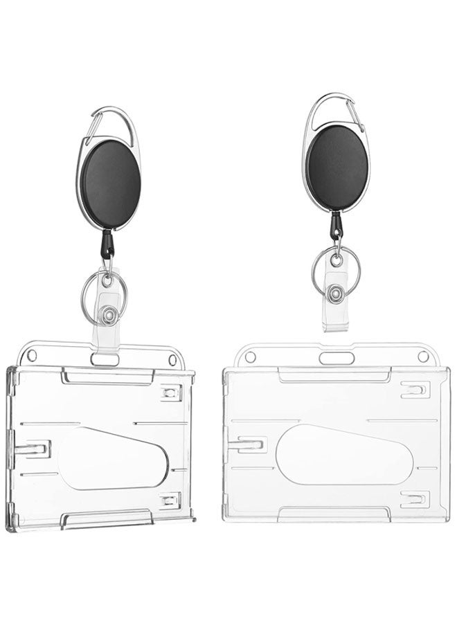 وهاواي 2 Pack Hard Plastic Badge Holders with Heavy Duty Badge Reels,Transparent Thumb Slot PC Hard Plastic Card Protector for Nurse Doctor Teacher Office School Hospitl Credit Card Key(Horizontal) - Image 1