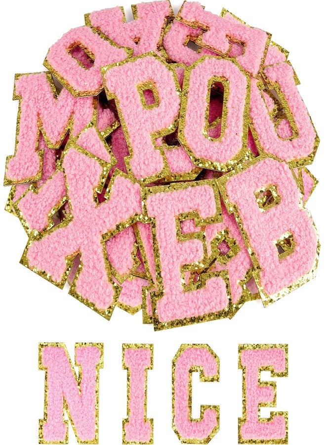 ASTARON 26 Pcs Self Adhesive Letter Patches Chenille Letters Stickers, A-Z Embroidered Applique Patches Alphabet Cloth Patch for Clothes, Bags, Hat, Phone Case, DIY Accessories (Light Pink) - Image 1