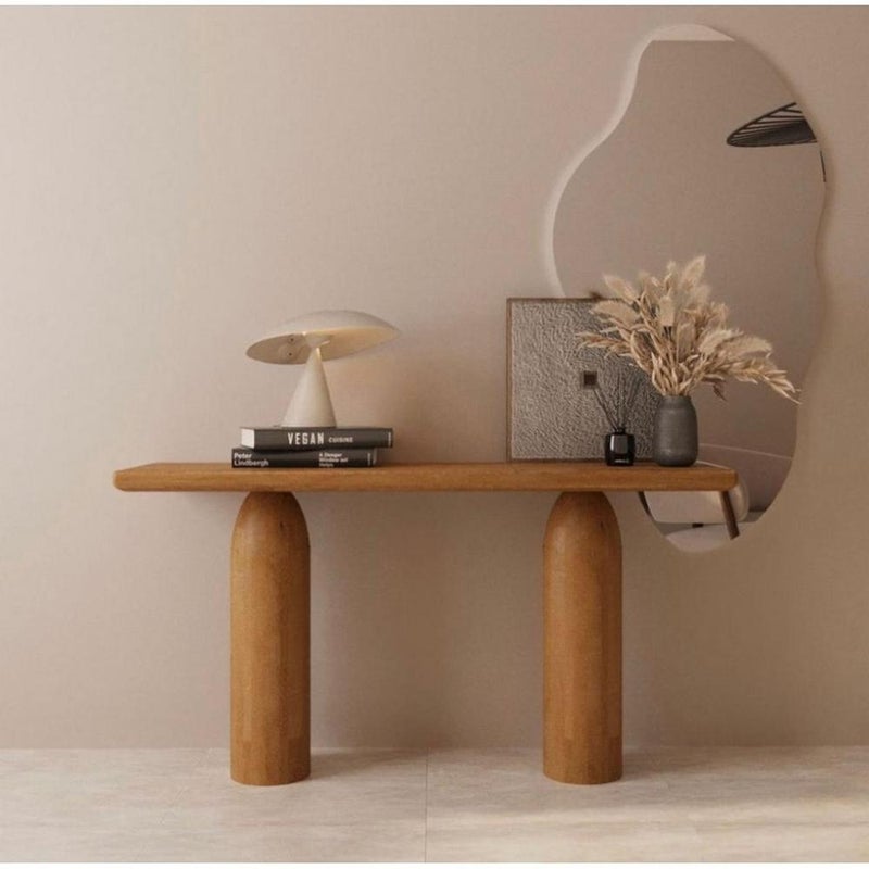 بيتك طاولة مدخل خشب طبيعي وخشب سنديان بني - 140×40×85 سم - Image 1