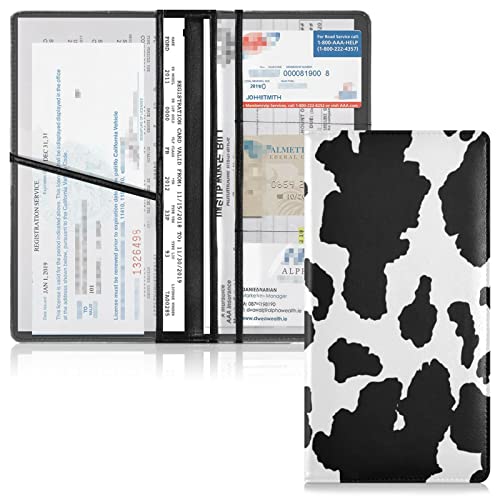 xigua Cow Print Car Registration and Insurance HolderLeather Registration and Insurance Card Holder Vehicle Glove Box Organizer for Documents Driver License and Cards 1 - Image 1