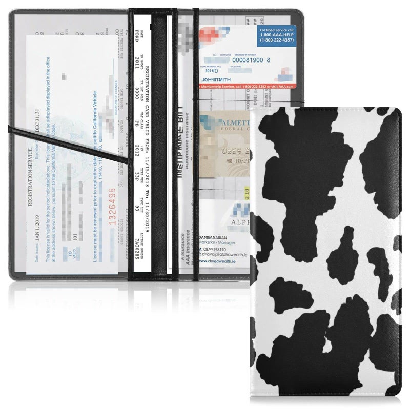 xigua Cow Print Car Registration and Insurance HolderLeather Registration and Insurance Card Holder Vehicle Glove Box Organizer for Documents Driver License and Cards 1 - Image 3