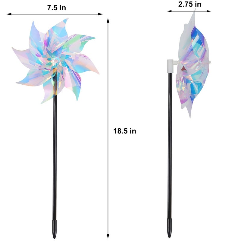 Hausse 10 Pack Reflective Pinwheels Wind Spinner, Extra Sparkly Pinwheel with Stakes, Bird Repellent Blinder Devices Deterrent to Scare Birds Away from Yard Patio Farm Garden, Transparent Rainbow - Image 3