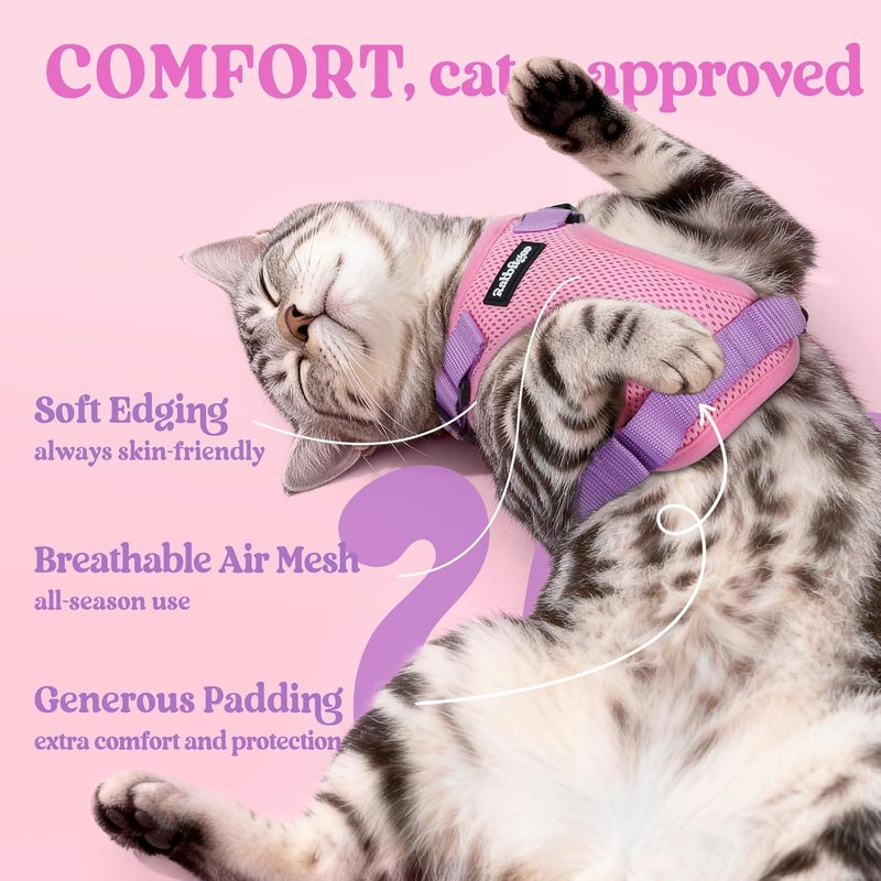 Rabbitgoo Cat Harness and Leash Set, Escape Proof Vest, S, Pink & Light Purple | 4 Adjustable Points, Quick-snap Buckles, All-weather Mesh, Secure Clip, Reflective Strips, for Average Adult Cats Outings - Image 4