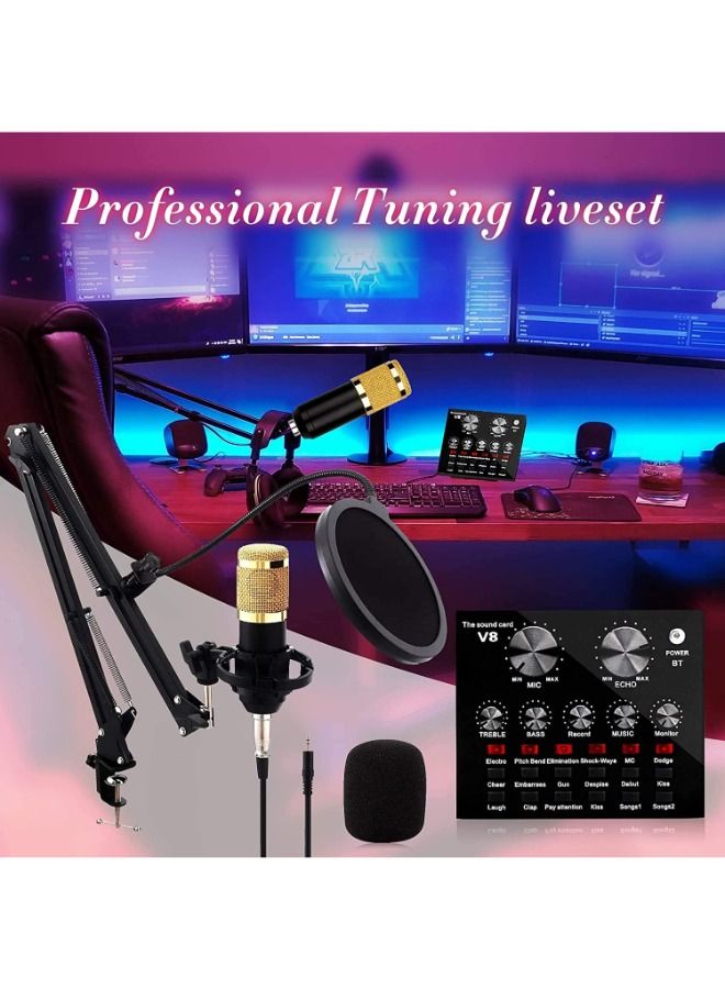 SHOPI Portable condenser microphone set, V8 sound card, studio microphone, podcast recording, for Live Broadcast Live Sound Card Set Voice Changer - Image 3