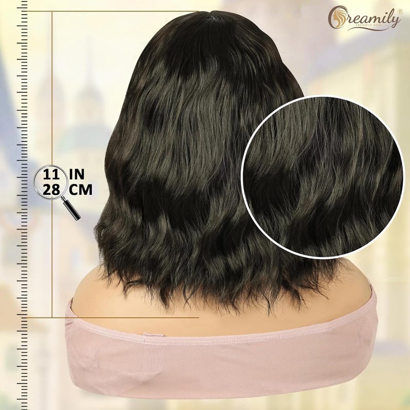 Creamily Short Bob Wavy Hair Wig For WomenShoulder Length Hair Wigs For Girls Full HeadWavy Curly Bob Hair Cut Synthetic Wigs With Bang For Daily Use Diwali Cosplay 14 InchDark Brown - Image 5
