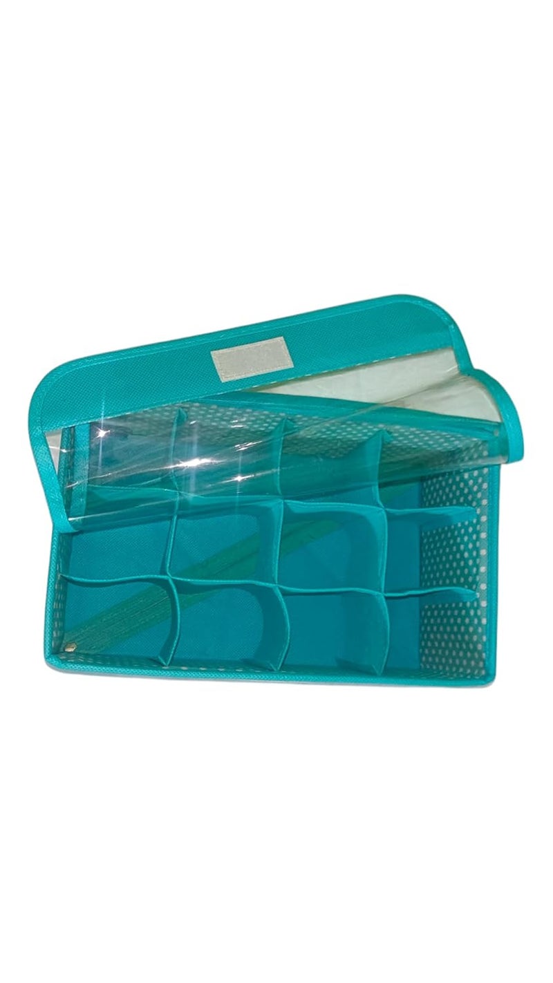 MultiCompartment Mesh Storage Organiser Turquoise Clear Top Cover 12 Sections  - Image 5