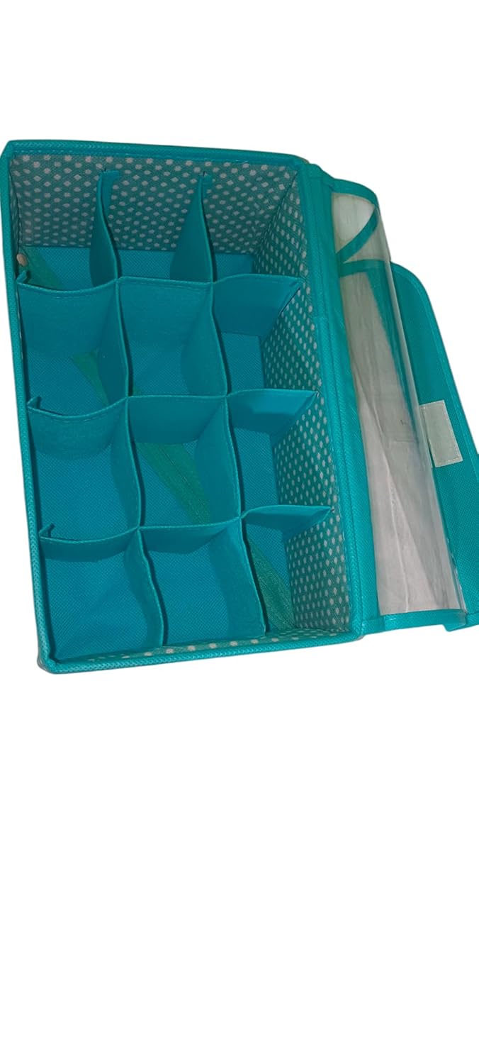 MultiCompartment Mesh Storage Organiser Turquoise Clear Top Cover 12 Sections  - Image 4