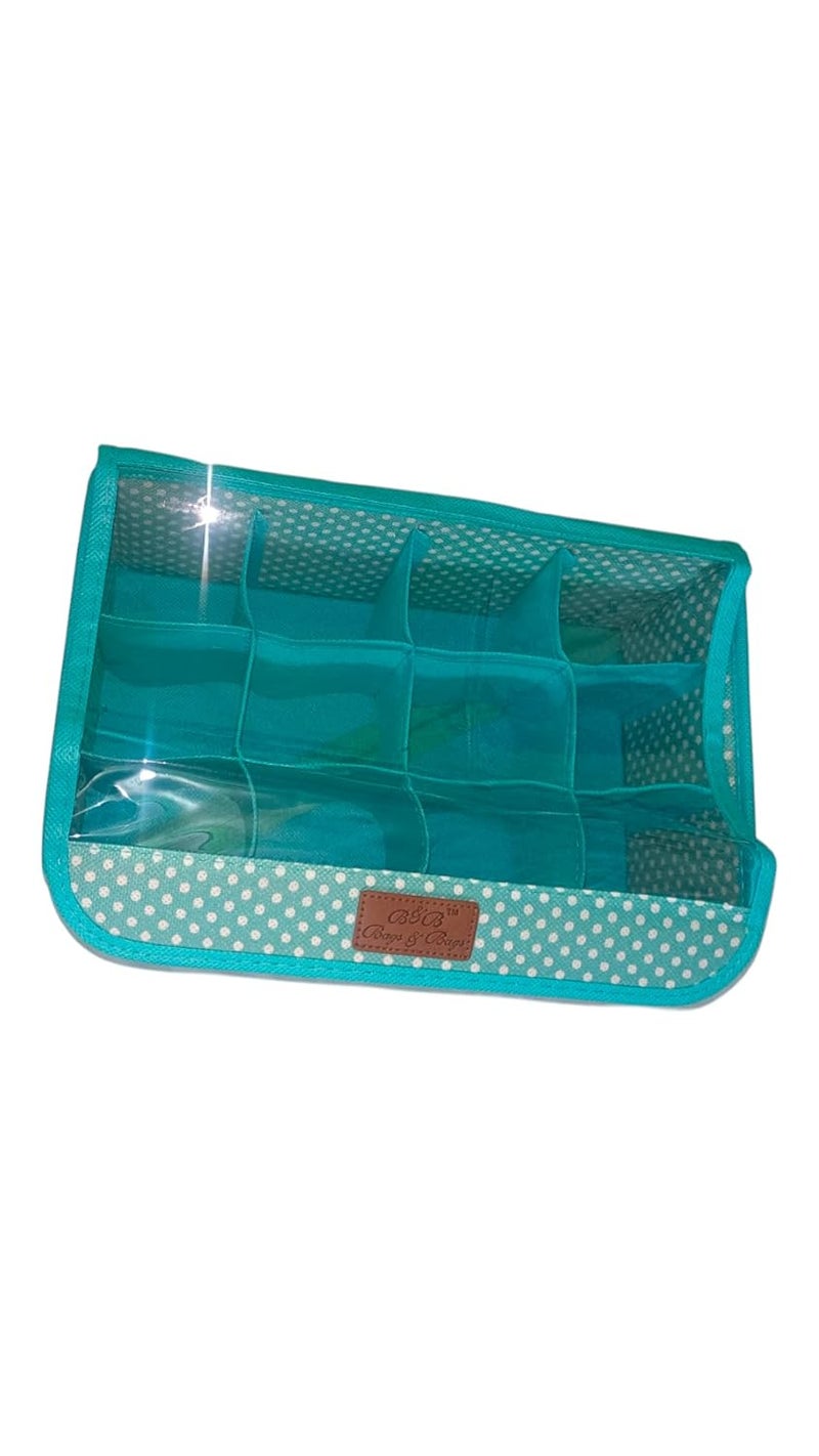 MultiCompartment Mesh Storage Organiser Turquoise Clear Top Cover 12 Sections  - Image 2