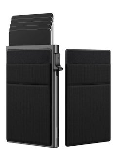 SYOSI Card Holder Wallet, Minimalist Pop up Wallet for Men RFID Blocking Slim Business Credit Card Wallet with Money Pocket Aluminum Metal Bank Card Case Black Design for Airtag Cash Coins & Credit Cards  - Image 1