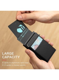 SYOSI Card Holder Wallet, Minimalist Pop up Wallet for Men RFID Blocking Slim Business Credit Card Wallet with Money Pocket Aluminum Metal Bank Card Case Black Design for Airtag Cash Coins & Credit Cards  - Image 3