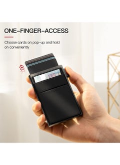 SYOSI Card Holder Wallet, Minimalist Pop up Wallet for Men RFID Blocking Slim Business Credit Card Wallet with Money Pocket Aluminum Metal Bank Card Case Black Design for Airtag Cash Coins & Credit Cards  - Image 2
