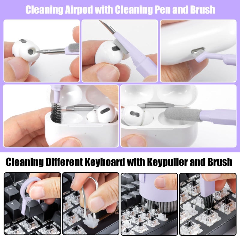 walrfid Laptop Phone Screen Cleaner Kit, Computer Keyboard Brush Cleaning Spray for iPhone AirPods Macbook iPad, 20-in-1 Electronic Device Clean Tool For Camera PC Monitor Earbud TV Tablet Car Screens- Purple - Image 3