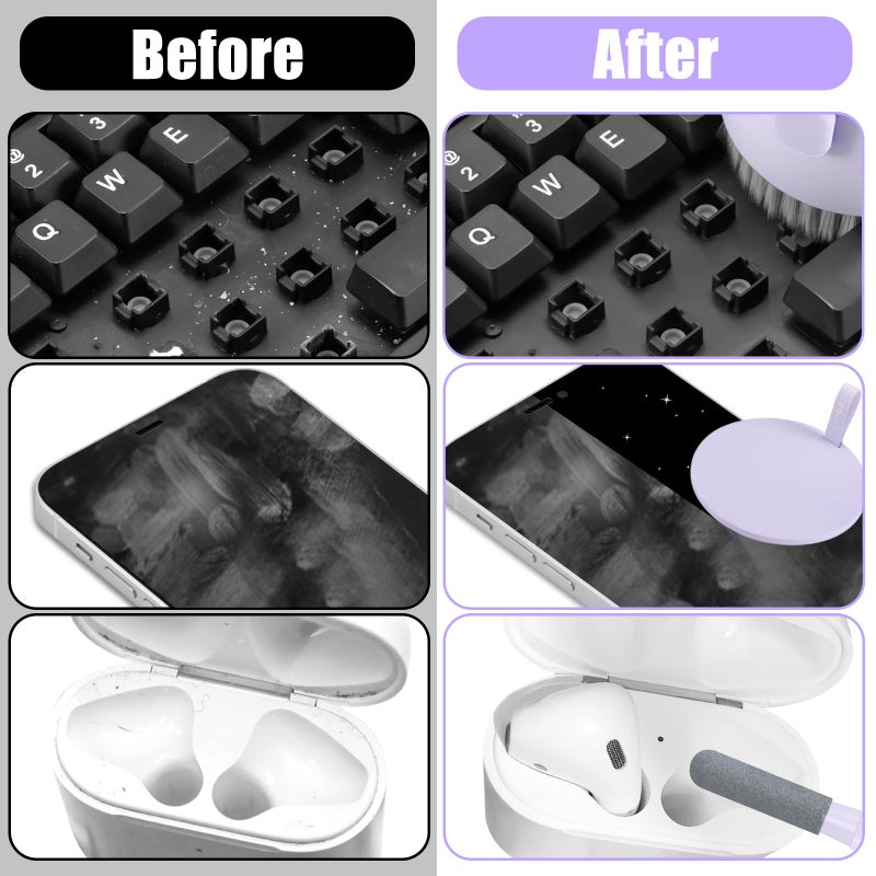 walrfid Laptop Phone Screen Cleaner Kit, Computer Keyboard Brush Cleaning Spray for iPhone AirPods Macbook iPad, 20-in-1 Electronic Device Clean Tool For Camera PC Monitor Earbud TV Tablet Car Screens- Purple - Image 5