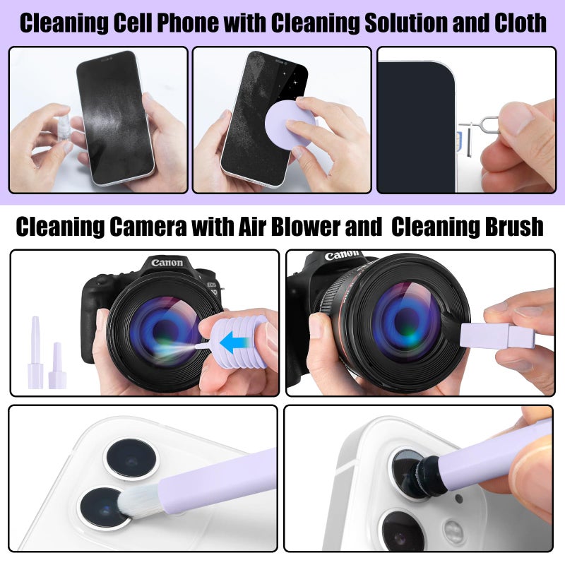 walrfid Laptop Phone Screen Cleaner Kit, Computer Keyboard Brush Cleaning Spray for iPhone AirPods Macbook iPad, 20-in-1 Electronic Device Clean Tool For Camera PC Monitor Earbud TV Tablet Car Screens- Purple - Image 4