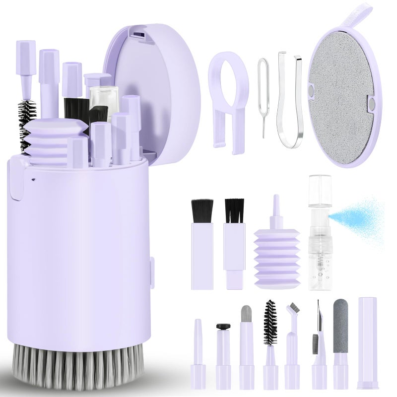 walrfid Laptop Phone Screen Cleaner Kit, Computer Keyboard Brush Cleaning Spray for iPhone AirPods Macbook iPad, 20-in-1 Electronic Device Clean Tool For Camera PC Monitor Earbud TV Tablet Car Screens- Purple - Image 1