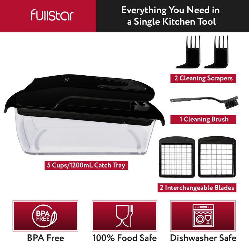 Fullstar مفرمة الخضار فولستار - مفرمة الطعام - مفرمة البصل - قاطع الخضار ومقشر - مفرمة الخضار مع حاوية - أدوات المطبخ - أساسيات المنزل - ملحقات المطبخ (2 في 1، أسود) - Image 4