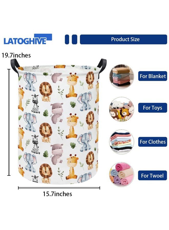 LATOGHIVE سلة غسيل الأطفال سلة غسيل للأطفال سلة تخزين مقاومة للماء لغرفة النوم منظم الملابس سلة زينة غرفة الحيوانات البرية (حيوانات لطيفة) - Image 2