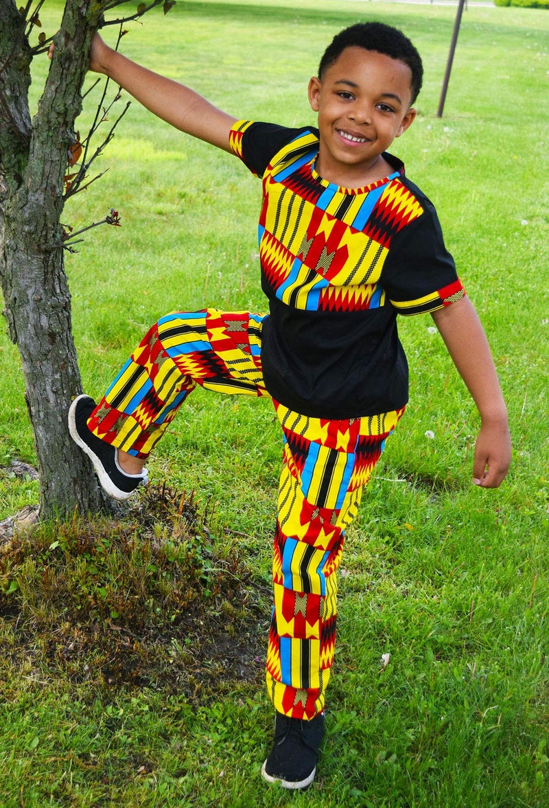 SHENBOLEN Boy African Print Kente Kids Ankara Suit African Ghana Tribal Clothing(A,3X-Large) - Image 1
