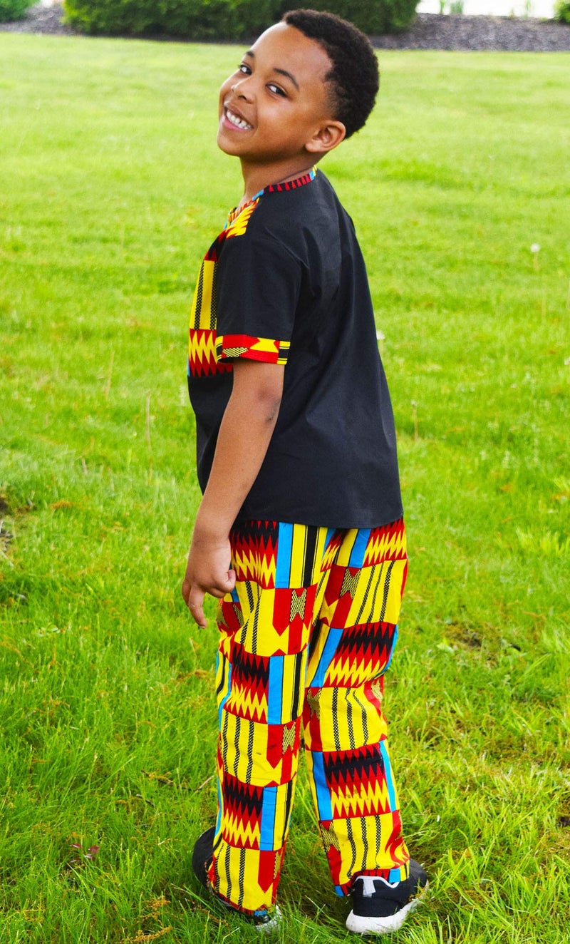 SHENBOLEN Boy African Print Kente Kids Ankara Suit African Ghana Tribal Clothing(A,3X-Large) - Image 2