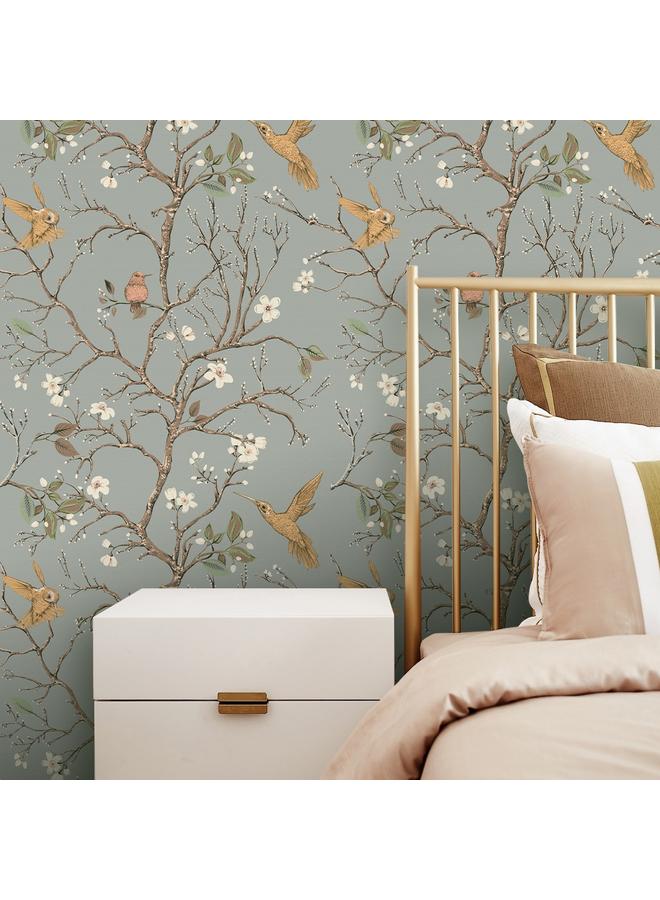 Wallpaper Flowers And Birds Green Plant Self-adhesive Wallpaper Living Room Background Transformation Roll Wallpaper RW236-250 - Image 2