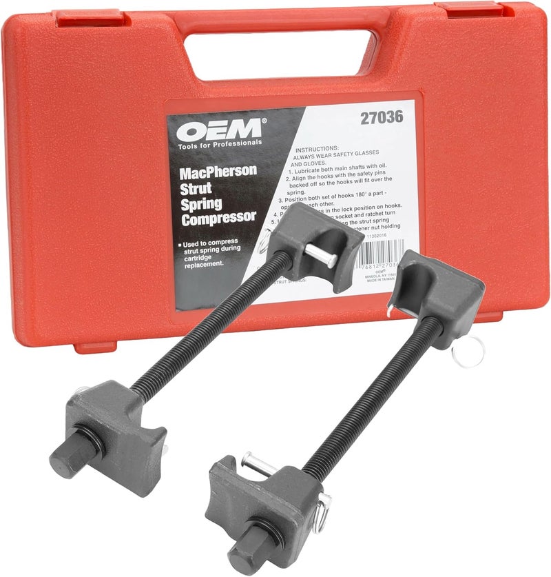 OEMTOOLS 27036 10.75 Inch MacPherson Strut Spring Compressor, Set of 2 Universal Spring Compressor Tool Automotive, 9.75 Inch Maximum Safe Opening, Carrying Case Included - Image 1