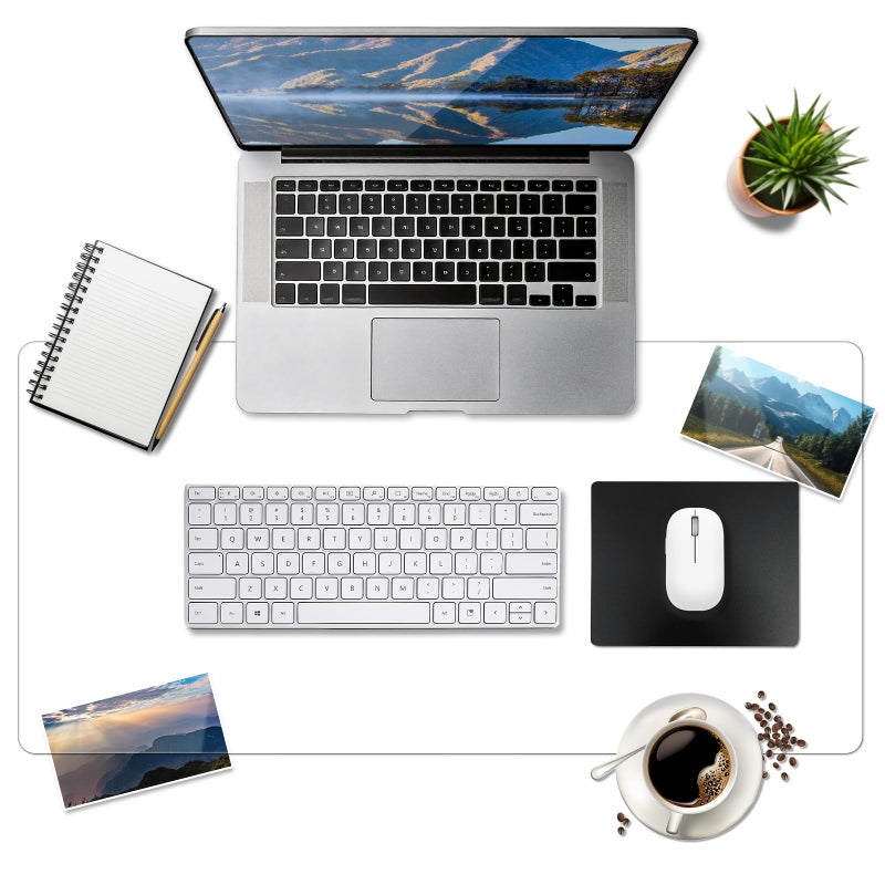 BLESWIN Clear Desk Mat, Transparent Writing Desk Mat, Durable Waterproof Multi-Functional Table Protector with Non-Slip Adhesive, 16.93 x 35.43 Inches, Suitable for Home and Office - Image 1