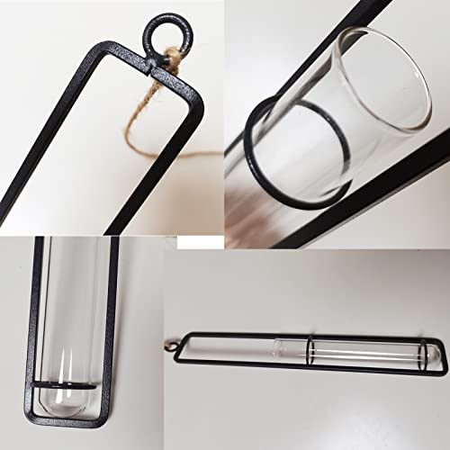 AQRICHFOX 3 Pieces Hanging Glass Hydroponic Planter Transparent Test Tube Plant Vase Terrarium Container for Indoor Outdoor Modern Home Decoration (Black) - Image 2