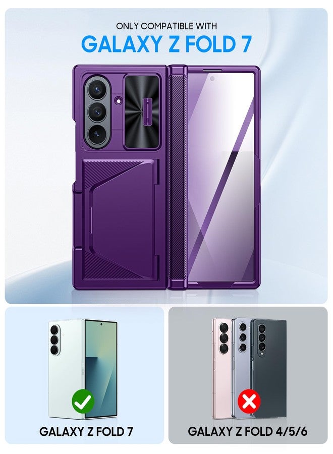 BSNRM for Samsung Galaxy Z Fold 7 Case with Card Holder RFID Blocking, Built in Slide Lens Cover & Hinge Protection & Screen Protector, Shockproof Wallet Case for Z Fold 7 (Purple) - Image 2