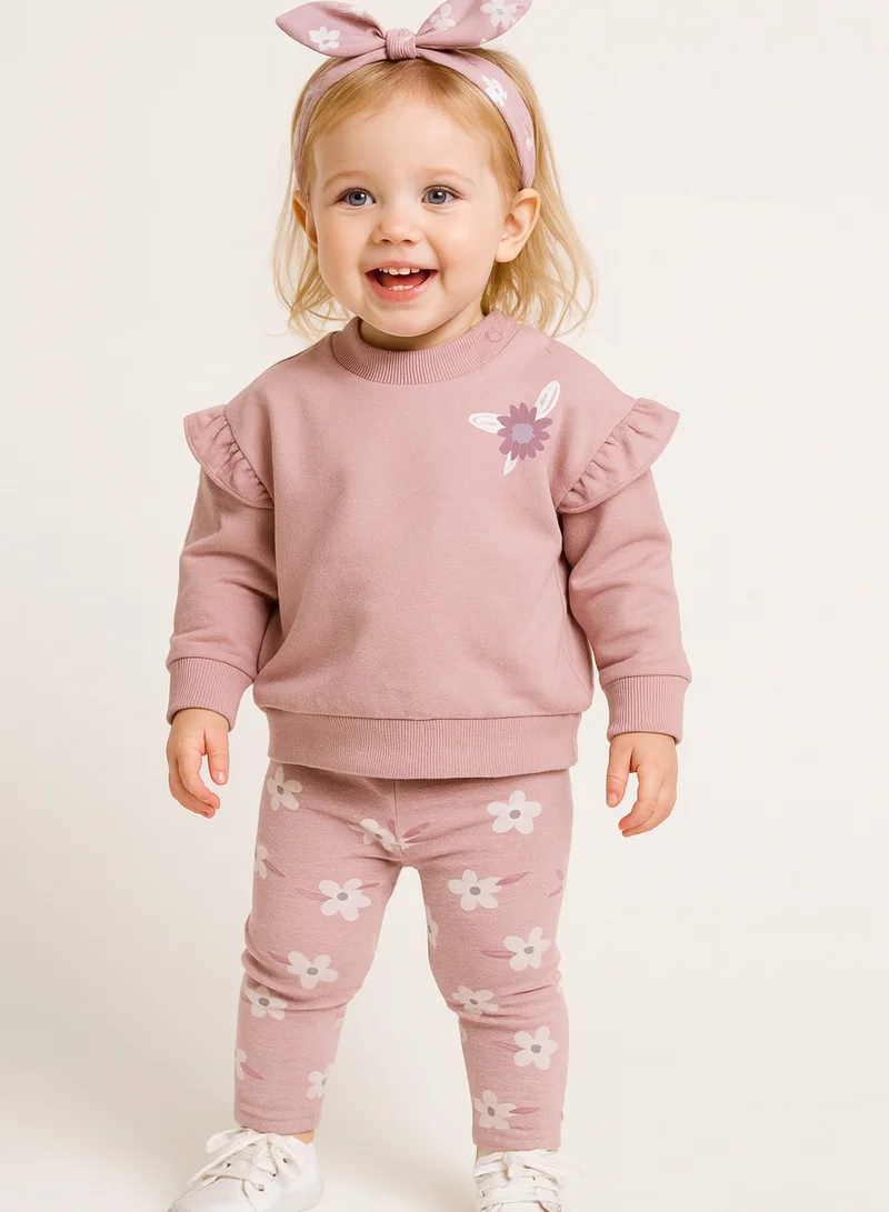 ديركجي Girls Pink Floral Ruffle Fleece 3-Piece Set (12 M-4 Y)