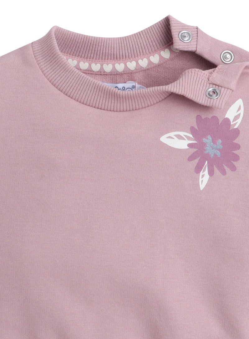 ديركجي طقم بناتي وردي من الصوف بنقشة الزهور وكشكشة من  قطع - Image 5