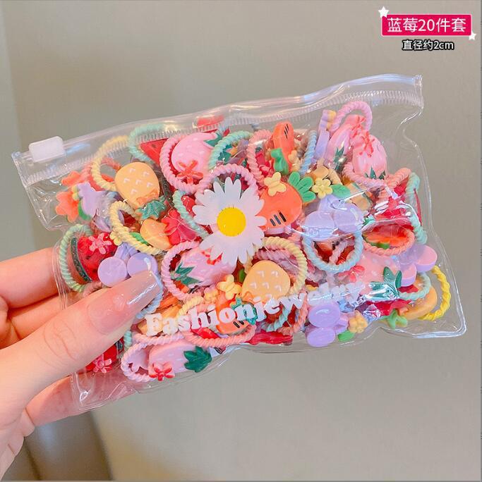 Loquat Kids Elastic Hair Bands Soft Cute Hair Ties Fruit 20 piece set 【Daisy bag】】