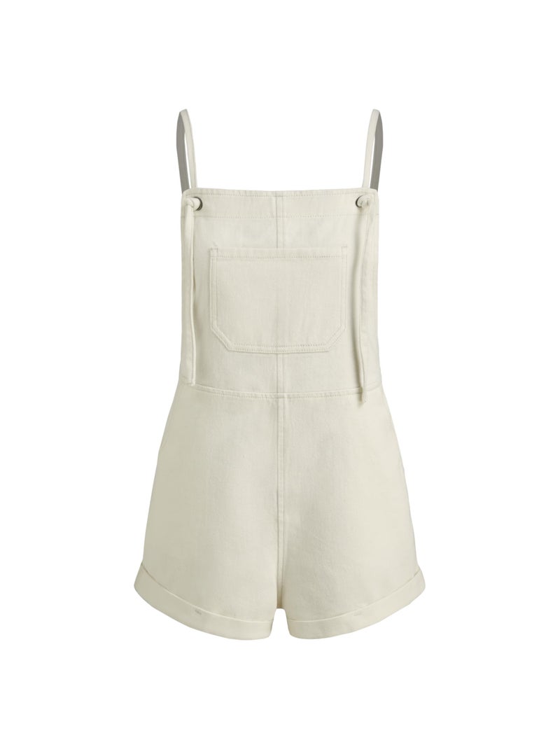 CIDER Overall Shorts For Women Jean Denim Rompers Adjustable Strap Loose Fit Overalls Summer Casual Outfits with Pockets Cream, M - Image 1