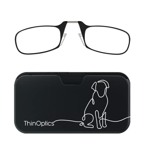 ThinOptics Universal Pod Case + Rectangular Reading Glasses, Dog Line, 44mm + 1.5 - Image 1