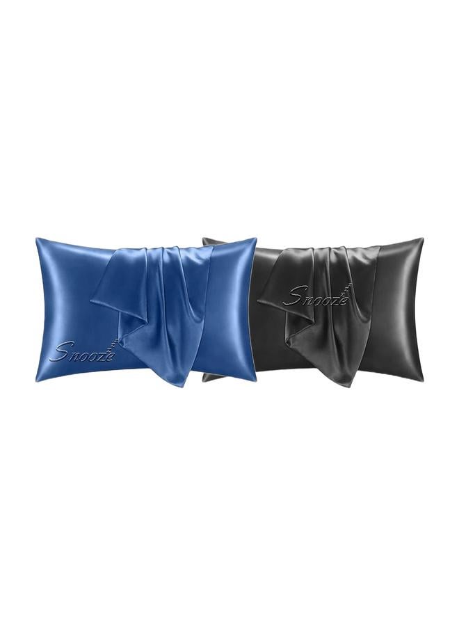 snooze Buy one Get one,Snooze Satin Pillowcase for Hair and Skin, 48,70 cm (Black & Blue) - Image 1