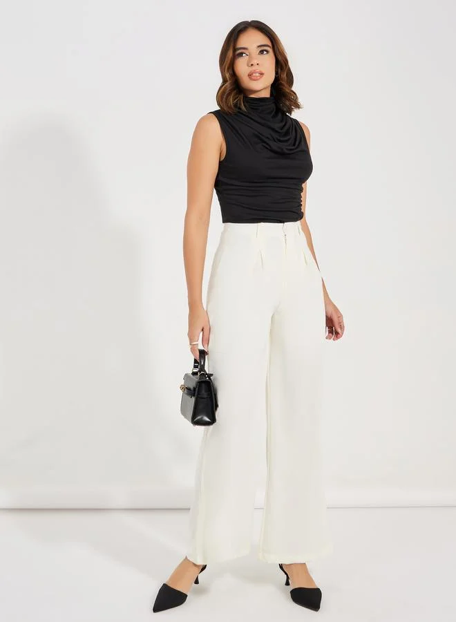 Styli Super High Rise Wide Leg Pants with Pockets