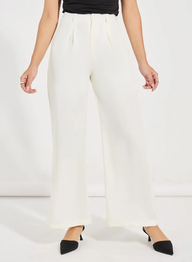 Styli Super High Rise Wide Leg Pants with Pockets