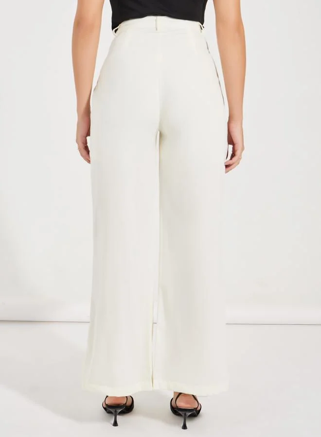 Styli Super High Rise Wide Leg Pants with Pockets