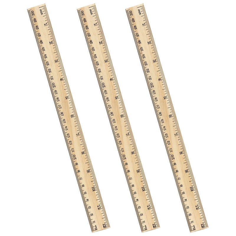 ZZTX 3 Pack Wooden Ruler 12 Inch Rulers Bulk Wood Measuring Ruler for Students Office School Supplies 2 Scale (30 cm) - Image 1