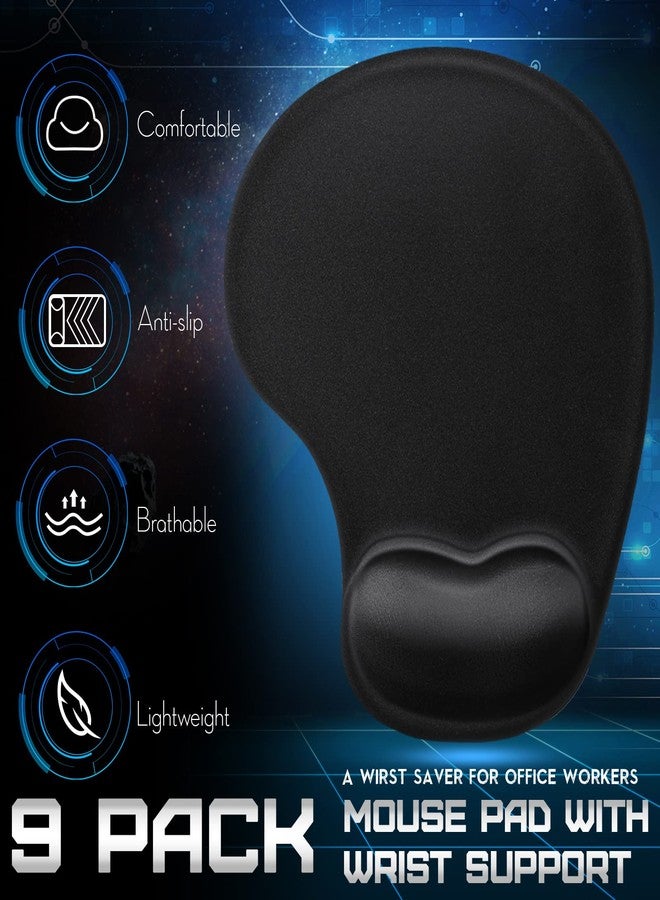 Flutesan 9 Pcs Ergonomic Mouse Pad with Wrist Rest Black Mouse Pads Memory Foam Non-Slip Mousepad Comfortable Computer Mousepad with PU Base for Pain Relief Computer Cafe Home Office Desk Accessories - Image 2