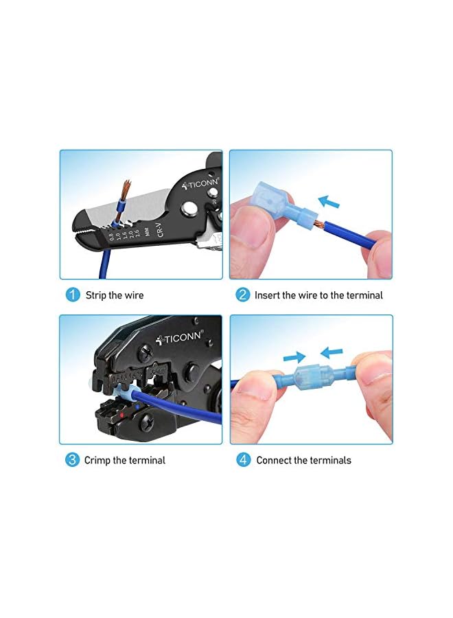 The Bros Nylon Spade Quick Disconnect Connectors Kit, Electrical Insulated Terminals, Male and Female Spade Wire Crimp Terminal Assortment Kit, Resists Corrosion, 3 Colors 200 Pcs - Image 2