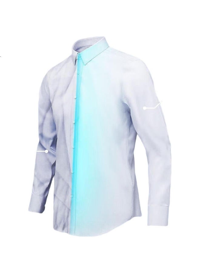 Firs Non-Iron Long Sleeve Cotton Casual Business Wrinkle-Resistant Shirt For Men Blue Stripe 43 - Image 3
